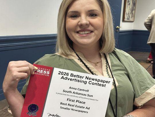Anna Cantrell Wins Best Real Estate Ad Award for the South Arkansas Sun