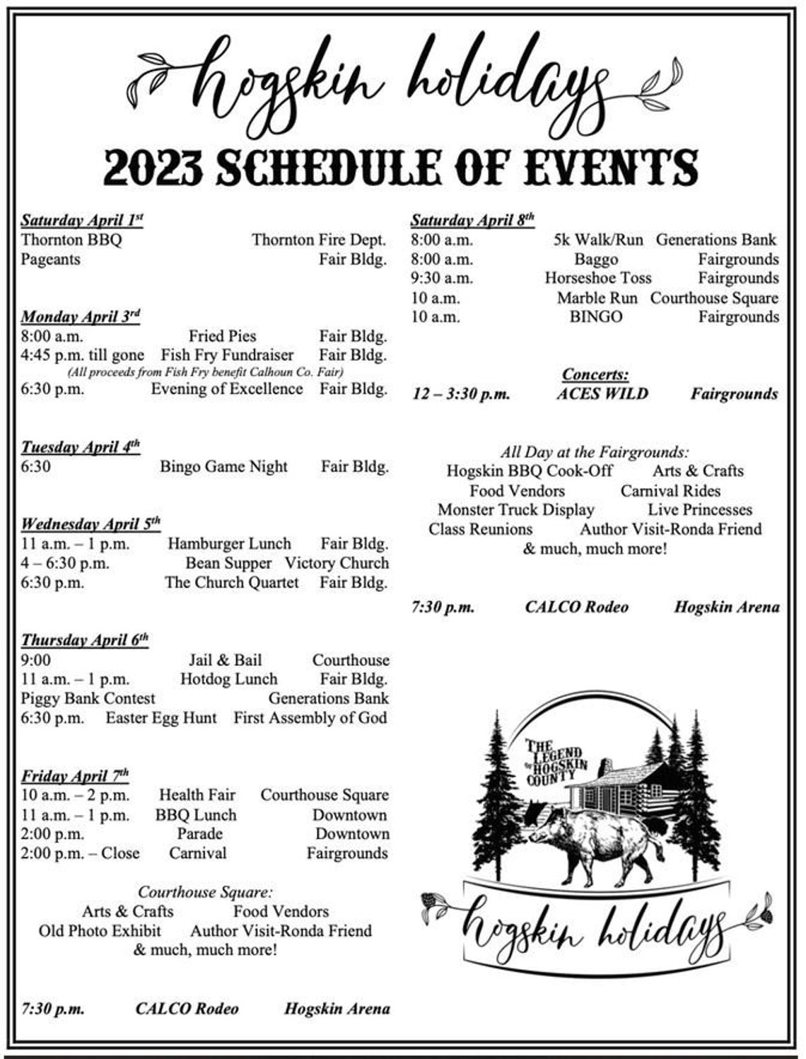 2023 SCHEDULE OF EVENTS