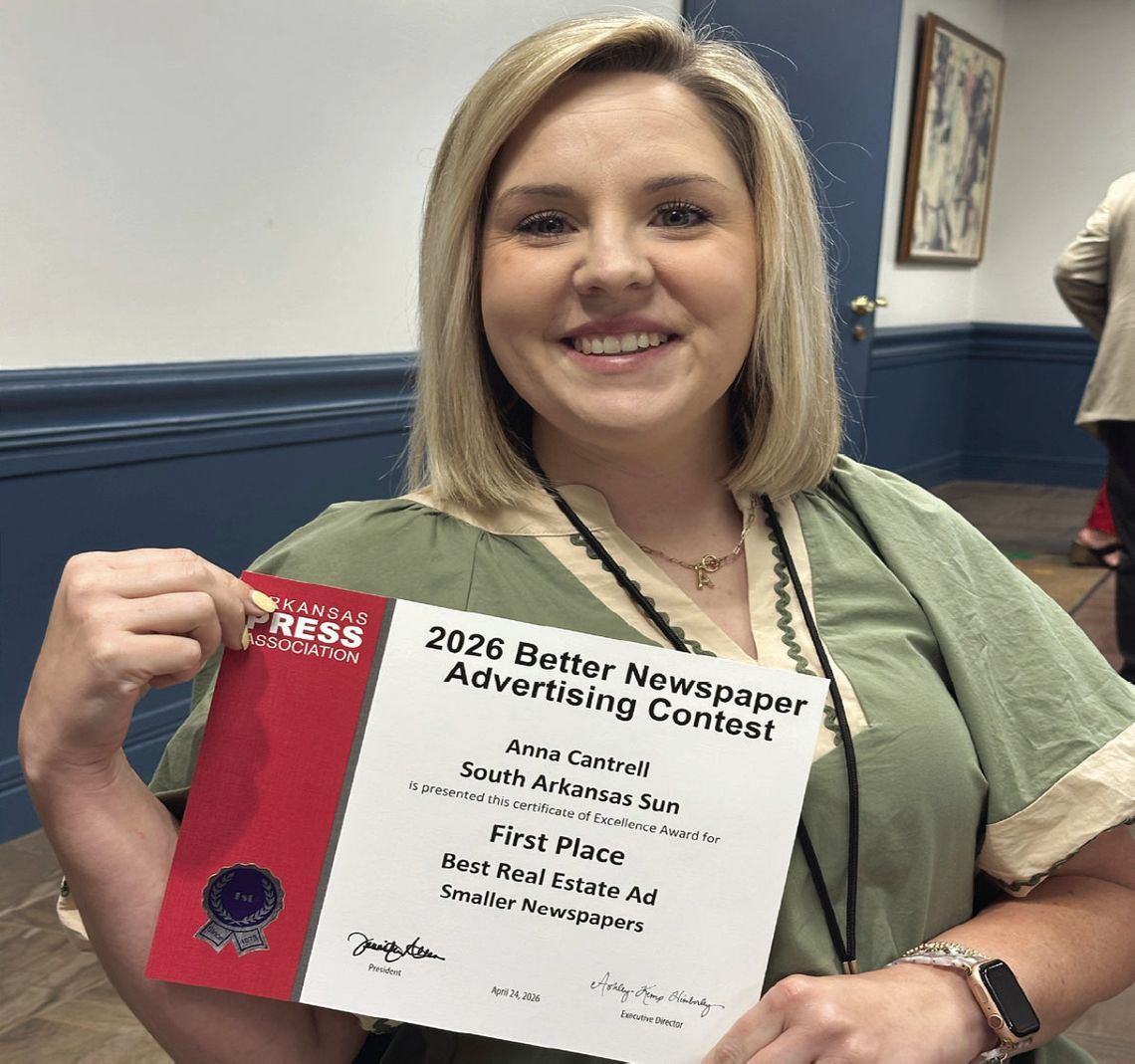 Anna Cantrell Wins Best Real Estate Ad Award for the South Arkansas Sun